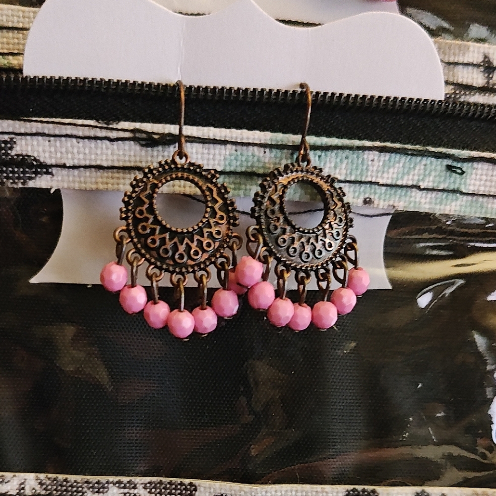Bohemian Pink Bead Dangle Earrings - Women's Jewelry